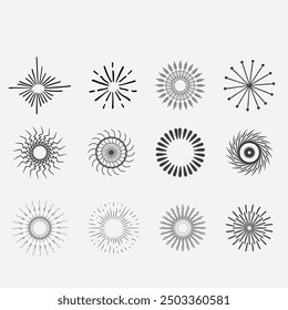 Sunburst set. Sunburst icon collection vector.Retro sunburst design.Big collection sunburst best quality. Burs.Sunrise rays light burst line shine sunshine sunbeam vintage border symbol