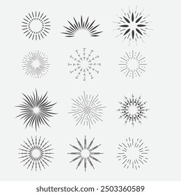 Sunburst set. Sunburst icon collection vector.Retro sunburst design.Big collection sunburst best quality. Burs.Sunrise rays light burst line shine sunshine sunbeam vintage border symbol