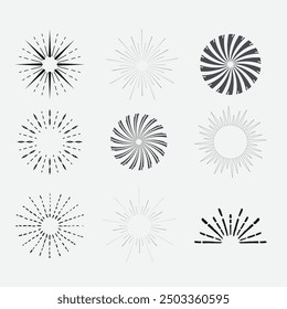 Sunburst set. Sunburst icon collection vector.Retro sunburst design.Big collection sunburst best quality. Burs.Sunrise rays light burst line shine sunshine sunbeam vintage border symbol