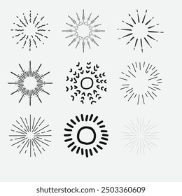 Sunburst set. Sunburst icon collection vector.Retro sunburst design.Big collection sunburst best quality. Burs.Sunrise rays light burst line shine sunshine sunbeam vintage border symbol