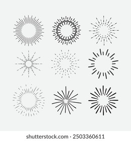 Sunburst set. Sunburst icon collection vector.Retro sunburst design.Big collection sunburst best quality. Burs.Sunrise rays light burst line shine sunshine sunbeam vintage border symbol