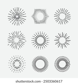 Sunburst set. Sunburst icon collection vector.Retro sunburst design.Big collection sunburst best quality. Burs.Sunrise rays light burst line shine sunshine sunbeam vintage border symbol