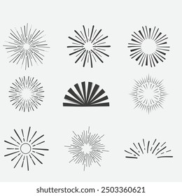 Sunburst set. Sunburst icon collection vector.Retro sunburst design.Big collection sunburst best quality. Burs.Sunrise rays light burst line shine sunshine sunbeam vintage border symbol