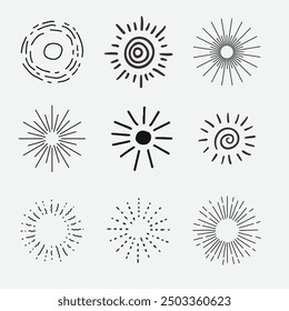 Sunburst set. Sunburst icon collection vector.Retro sunburst design.Big collection sunburst best quality. Burs.Sunrise rays light burst line shine sunshine sunbeam vintage border symbol