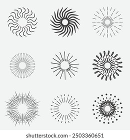 Sunburst set. Sunburst icon collection vector.Retro sunburst design.Big collection sunburst best quality. Burs.Sunrise rays light burst line shine sunshine sunbeam vintage border symbol