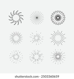 Sunburst set. Sunburst icon collection vector.Retro sunburst design.Big collection sunburst best quality. Burs.Sunrise rays light burst line shine sunshine sunbeam vintage border symbol