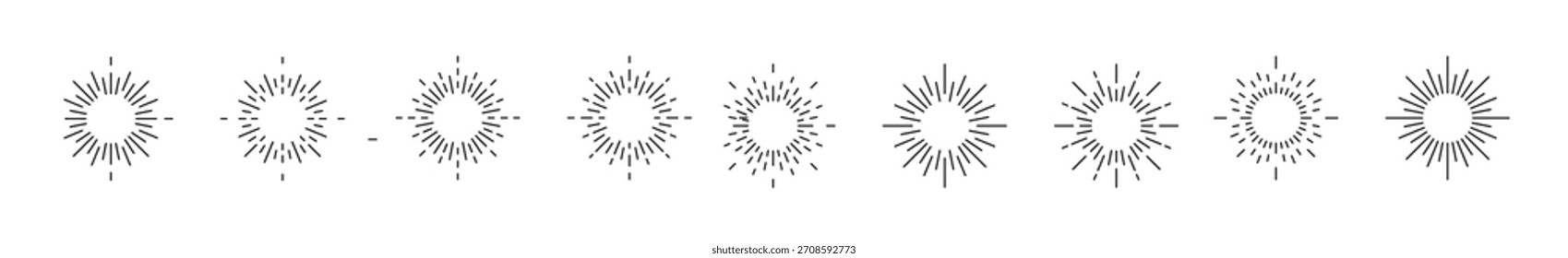 Puesta de sol. Vector de colección de icono de explosión de sol. Diseño retro de explosión de sol. Gran colección de explosión de sol mejor calidad