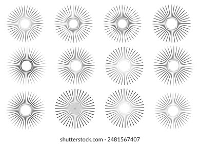 Sunburst set icons vector. Retro Sun Vector Icon. Sun rise light and  Light rays sunburst round decoration symbol. Abstract sunburst icon set. vector illustration.