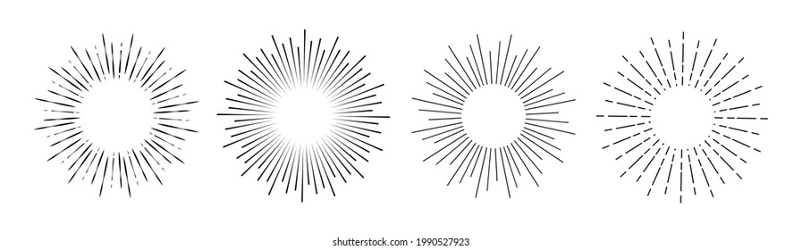 Sunburst set isolated on white background. Sunburst in black color. Flat style vector illustration eps 10