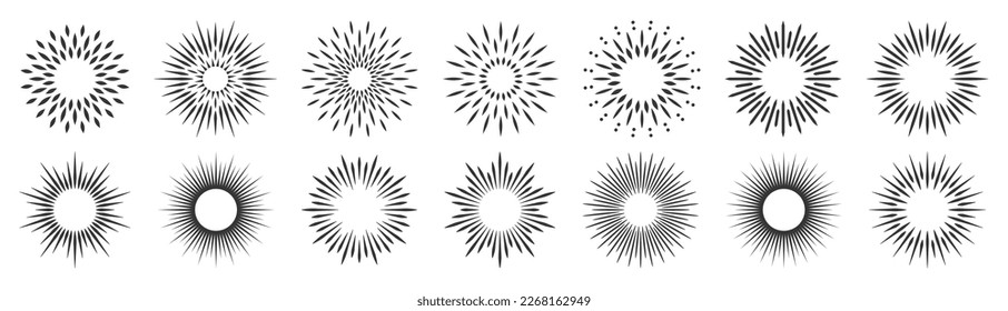 Sunburst set line illustration vector design. Sunbeam collection, sun rays linear hipster logo elements