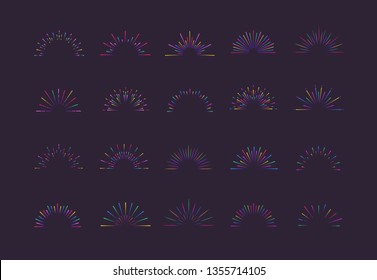 Sunburst set neon style isolated on background for logotype, emblem, logo, tag, stamp, t shirt, banner. Firework explosion, star. Vector 10 eps