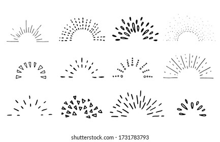 Sunburst set. Vector hand drawn starburst collection