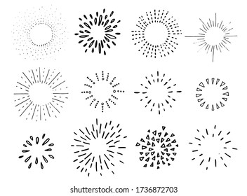 Sunburst set. Vector hand drawn starburst collection