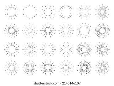Sunburst set. Vintage sunrise collection.  Vector light rays elements on white background. Vector Illustration 