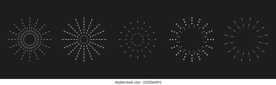 Sunburst set. Vintage sunrise collection. Vector light rays elements on black background. Vector Illustration 