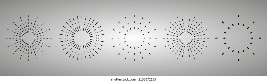 Sunburst set. Vintage sunrise collection. Vector light rays elements on grey background. Vector Illustration 