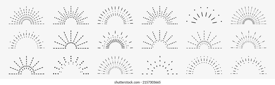 Sunburst set. Vintage sunrise collection. Vector light rays elements on white background. Vector Illustration 