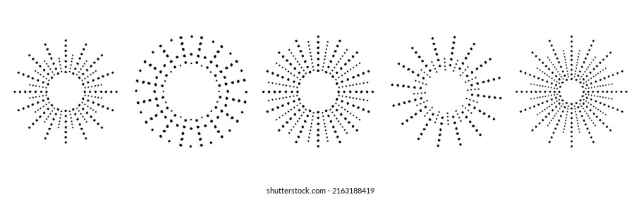 Sunburst set. Vintage sunrise collection.  Vector light rays elements. Firework explosion, stars, emblem, logo, tag. Vector Illustration