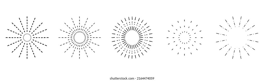 Sunburst set. Vintage sunrise collection. Vector light rays elements on white background. Vector Illustration 