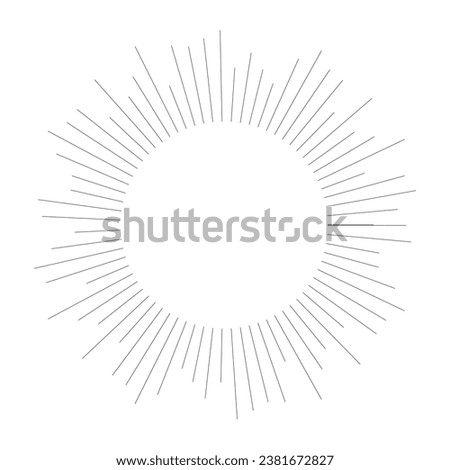 Sunburst shine ray. Sparkle frame element in doodle sketch style. Circle twinkle burst of sun, star border. Vector illustration isolated on white background.