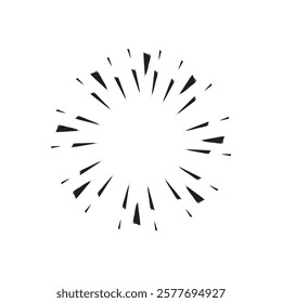 Sunburst silhouette shape. Circular burst icon. Grunge radial form. Vector explosive accent.