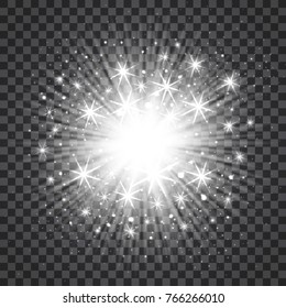 Sunburst in silver color on the transparent background, vector illustration