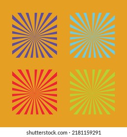 A sunburst and square combination geometric shape vector background with bright and vibrant colors such as purple, yellow, red and blue