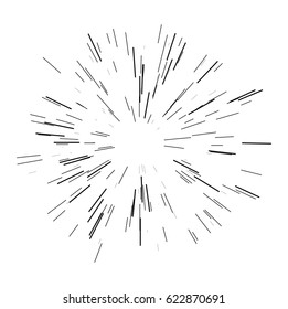 Sunburst, star burst sunshine line. Vector illustration. Icon black on white. Design element for logo, signs. Dynamic style. Abstract explosion, speed motion lines from the middle, radiating sharp