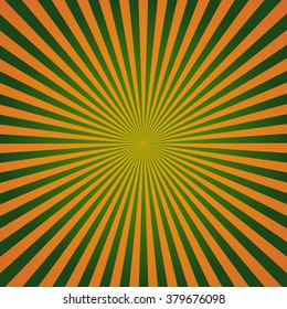 Sunburst, starburst background set, colorful rays, beams. Design for saint Patrick's day, irish holiday style, orange and green stripes