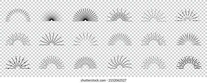 Sunburst Or Starburst Element Set - Different Vector Illustrations Isolated On Transparent Background