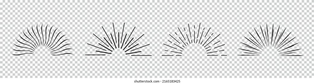 Sunburst Or Starburst Element Set - Different Vector Illustrations Isolated On Transparent Background