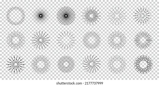 Sunburst Or Starburst Element Set - Different Vector Illustrations Isolated On Transparent Background