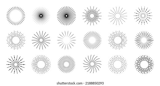 Sunburst Or Starburst Element Set - Different Vector Illustrations Isolated On White Background