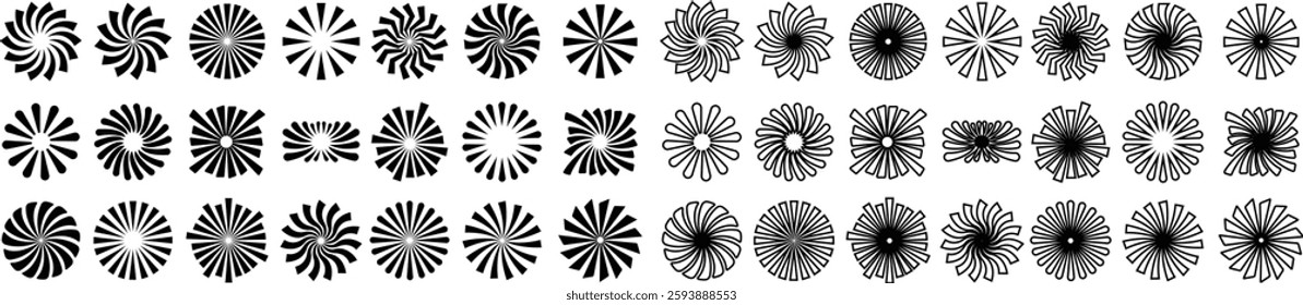 Sunburst, Starburst icon in flat line set. vector for apps or web Retro wavy edge circle stickers, price promo tags, Empty vintage star burst callouts or sunburst Isolated on transparent background