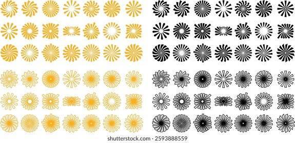 Sunburst, Starburst icon in flat line set. vector for apps or web Retro wavy edge circle stickers, price promo tags, Empty vintage star burst callouts or sunburst Isolated on transparent background