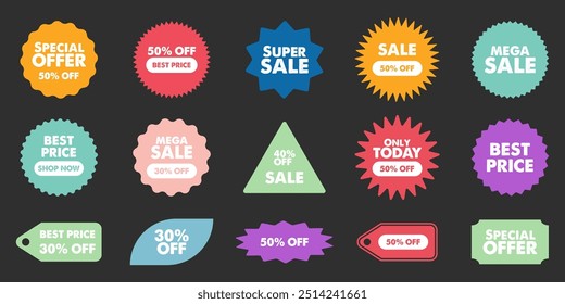 sunburst starburst price sticker label badges icon set sticker sale offer discount text tag shopping badge promotion marketing