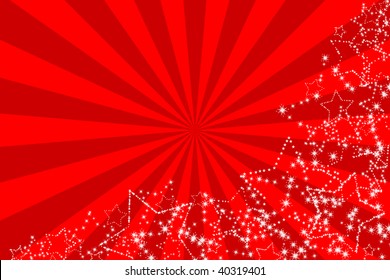 Sunburst and stars on a red sunburst background.