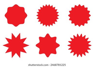 Sunburst sticker set. Red sunburst stickers set isolated on white background. sunburst price stickers. Red starburst, sunburst, stamp, seal, label and badge, sticker. vector illustration.