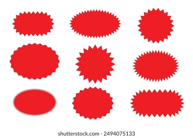 Sunburst sticker set. Red sunburst stickers set isolated on white background. sunburst price stickers. Red starburst, sunburst, stamp, seal, label and badge, sticker. vector illustration.