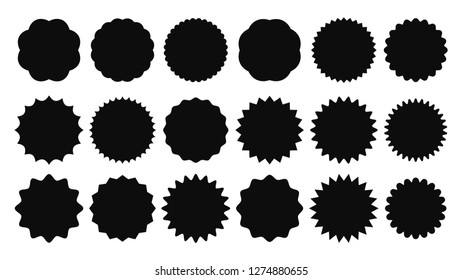Sunburst sticker. Vintage sale stickers, burst rays promo button and sun bursts price. Starburst black jagged promo label buttons or advertising badge isolated vector shapes icons set