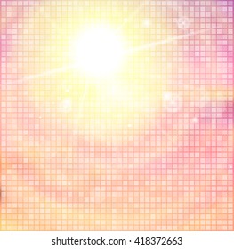 Sunburst with sun flare. Colorful sunset or sunrise. Vector illustration