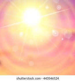 Sunburst with sun flare. Colorful sunset or sunrise. Vector illustration