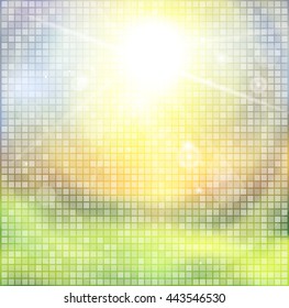 Sunburst with sun flare. Colorful sunset or sunrise. Vector illustration