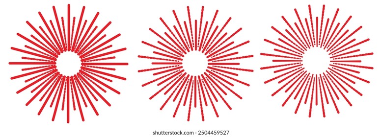 Sunburst, sun light ray. Vintage graphic set of light rays, sunburst and rays of sun. Hand drawn black design elements, linear drawing, vintage retro style on background. Vector Illustration