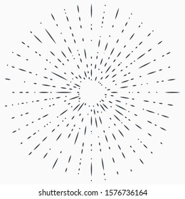Sunburst Sun Ray, Hipster Black Sunburst Shine Design, Vintage Black Radial Art, Retro Hand Drawn Illustration