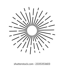 Sunburst Sun Ray Line Vector, Hipster Black Sunburst Shine Design, Vintage Black Radial Art, Retro Hand Drawn Illustration