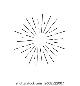 Sunburst Sun Ray Vector, Hipster Black Sunburst Shine Design, Vintage Black Radial Art, Retro Hand Drawn Illustration