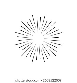 Sunburst Sun Ray Vector, Hipster Black Sunburst Shine Design, Vintage Black Radial Art, Retro Hand Drawn Illustration