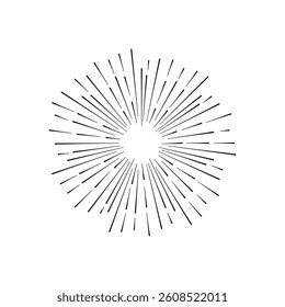 Sunburst Sun Ray Vector, Hipster Black Sunburst Shine Design, Vintage Black Radial Art, Retro Hand Drawn Illustration
