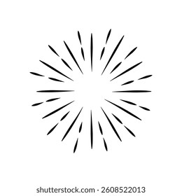 Sunburst Sun Ray Vector, Hipster Black Sunburst Shine Design, Vintage Black Radial Art, Retro Hand Drawn Illustration